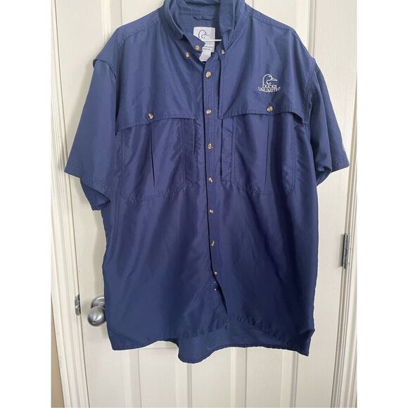 Ducks Unlimited Mens Baby Blue Short Sleeve Button Down Shirt Large - Picture 13 of 13